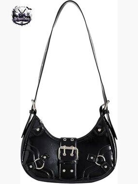 Faux Leather Studded Clutch with Adjustable Shoulder Strap Boho Goth Handbag